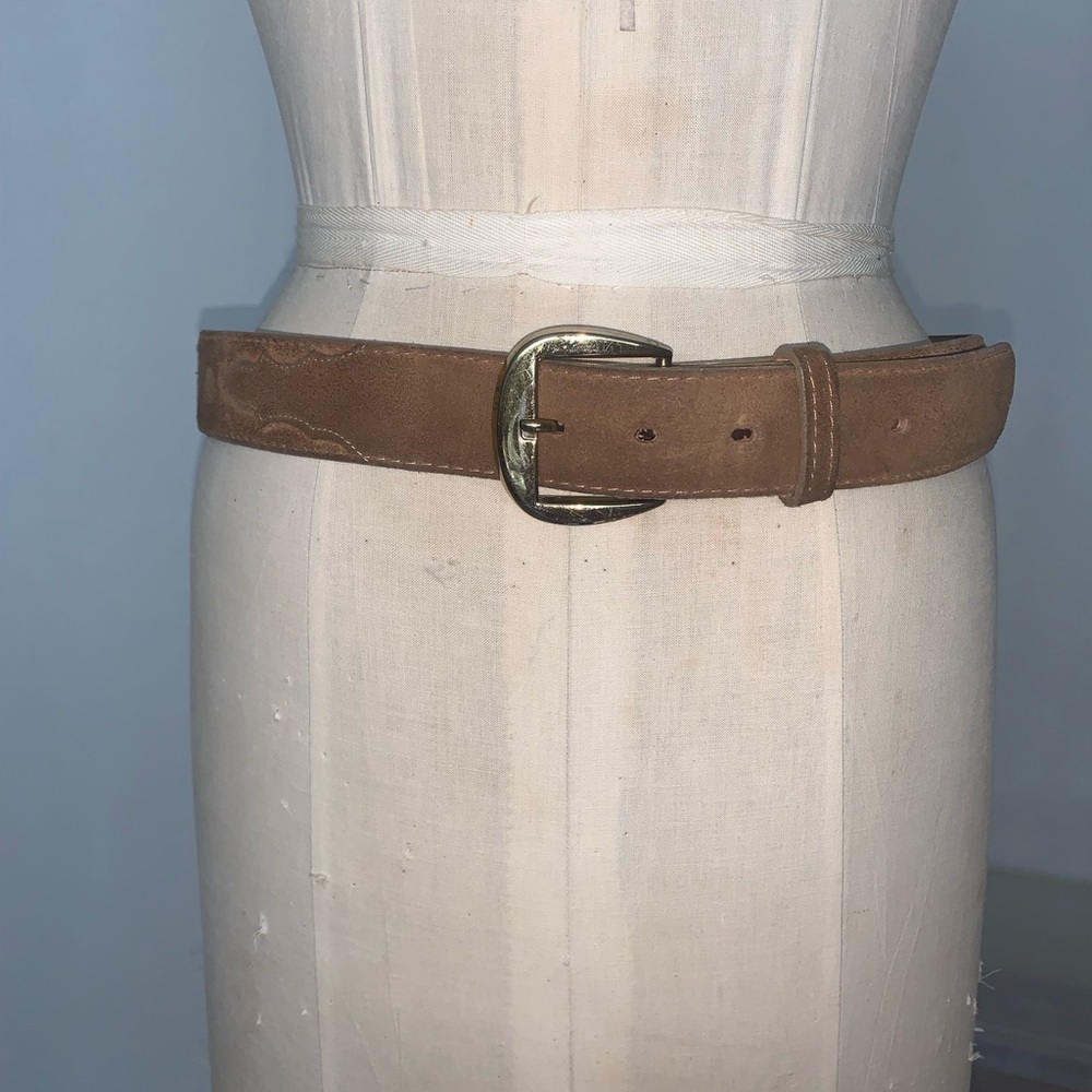 Tony Lama vintage best unisex Suede Leather Brown with Gold Buckle 34